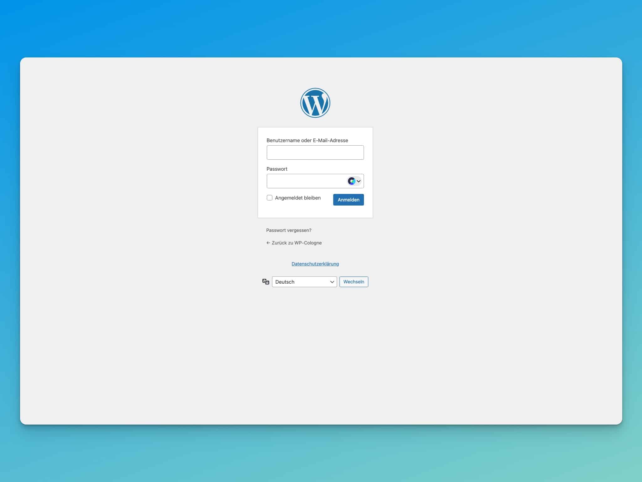 Ein Screenshot vom WordPress Login Bereich