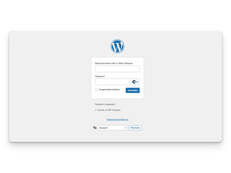 Ein Screenshot vom WordPress Login Bereich